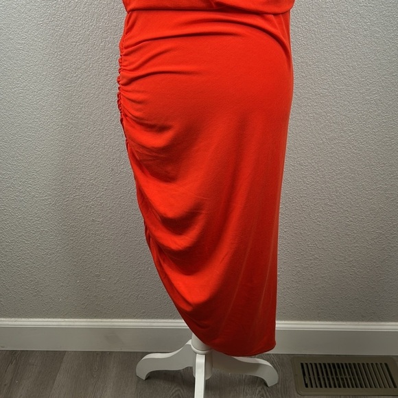 Sofia Vergara Orange Bodycon Ruched Summer Casual Midi Dress Size Large - Picture 5 of 7